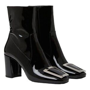 Saint Laurent Black Maxine Patent healed Ankle Boots